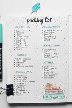 Bullet Journal Vacation, Bullet Journal Packing List, Packing List Ideas, Trip Essentials Packing Lists, Travel Packing Checklist, Packing List For Vacation, Packing Checklist, Bullet Journal Notebook, Bullet Journal Writing