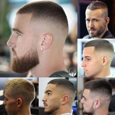 Shaped beard with classic side fade shortcut for masculine guy in 2018 Navy Haircut, Army Cut, Army Haircut, Mens Haircuts Quiff, Military Haircuts, Very Short Hair Men, Military Hair