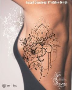 the back of a woman's stomach with flowers on it