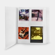 an open book with multiple pictures on the cover and inside pages showing various scenes from polaroid films