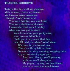 a poem written in blue and purple with the words,'dearly good bye '