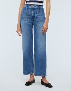 The Emmett Wide-Leg Jean in Lakecourt Wash: Patch Pocket Edition Jeans Outfit Summer, Pocket Edition, Madewell Jeans, Denim Details, Wide Legs, Vintage Jeans, Wide Leg Jeans, Stretch Denim, Patch Pocket