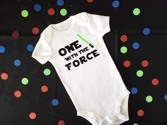 Star Wars onesie 1st birthday shirt. Your choice lightsaber color! Star Wars 1st Birthday, Star Wars Onesie, 1st Birthday Onesie, Baby First Birthday Themes, Boys 1st Birthday Party Ideas, Birthday One, First Birthday Party Themes, First Birthday Shirts, First Birthday Themes