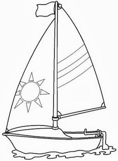 a sailboat with the sun on it is floating in the water coloring pages for kids