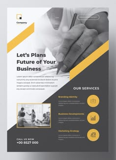 an image of a business flyer or brochure with yellow and black details on it