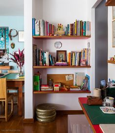 the bookshelves in this room are full of books