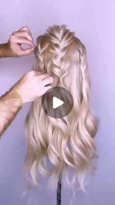 Joseph I'Anson on Instagram: "Braided half up style perfect for prom/bride/bridesmaid/wedding guest. For this particular Hair up I wanted to create different textures on the hair that was up, so I started with 3 braids loosed off (to create that undone vibe) combined with a rope braid either side, meeting in the middle, this created the contrasting textures.  To wave the hair I used the @ghdhair Curve Soft Curl Tong (32mm)  L’IMAGE Mannequin - “Denise” from @equip_the_creative use code Joseph10 at the checkout to get 10% off your order.   . Products: @revlonprofessionaluk . . . . . . .  #hairtutorial #hairup #hairupdo #hairdo #hairdosimple #updo #updos #updohairstyles #hairups #hairstyles #hairideas #Weddinghair #hairwedding #bridalhair #reel #reels #igreels #ighair #hairfashion #hairhack Braided Half Updo Wedding, Half Up Hairstyles With Braid, Simple Bridesmaid Hair Down With Braid, Two Braids And Curls, Updos For Long Hair Half Up Half Down, Up Hairstyles For Long Hair Prom, Side Pony Updo Wedding, Side Braid Updo Wedding, Half Up Do Hairstyles For Weddings