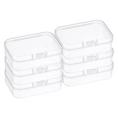 six plastic storage containers stacked on top of each other