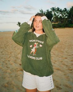 Everyone is welcome to the Worldwide Lovers Club. A nod to simpler times, featuring vintage-styled embroidery on our vintage-washed premium fabric blend. Designed with love and made with the utmost care. Please note that vintage-washed fabric provides a worn-in feel. - 65% cotton, 35% polyester Models are 5’8 and wearing a size XL. This crew neck is oversized on them