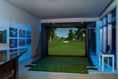 Golf Simulator Room - Design Ideas - Carl's Place Diy Golf Simulator, Impact Screen, Indoor Golf, Golf Diy, Best Projector