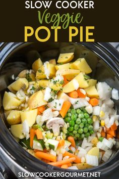 slow cooker vegetable pot pie with text overlay