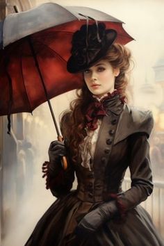 a painting of a woman holding an umbrella