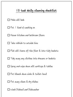 a printable checklist with the words 10 task day cleaning checklist on it