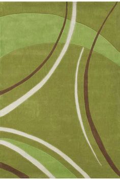 a green rug with brown and white swirls on the bottom, in front of a beige background