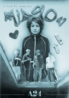 an advertisement for the movie miao with children on escalator and skateboard