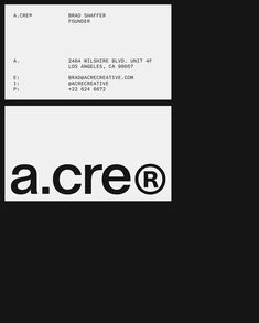 a black and white business card with the word a c e r on it's side