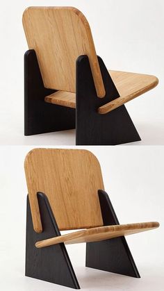 two wooden chairs sitting side by side on top of each other