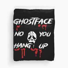 a bed with the words ghostface on it and blood dripping down the side of it