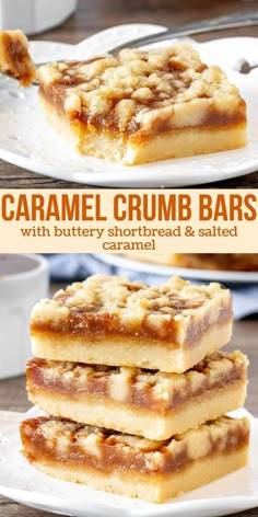 caramel crumb bars with buttery shortbread and salted caramel