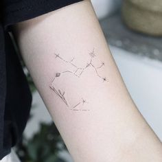 a woman's arm with a small tattoo design on the left side of her arm