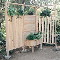 a wooden fence with plants growing on it