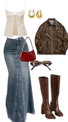 Trend Aesthetic, 90s Outfit, Cute Fits, Modest Outfits, Skirt Fashion, Pretty Outfits, Outfit Sets, Cute Outfits, Clothes