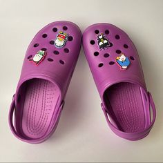 Treat Your Feet To Some Comfort With This Pair Of Lightweight Platform Clogs. Designed With Ventilation And Cutout Holes To Customize With Charms That Suit Your Style. Includes 4 Sanrio Character Charms. Brand New, Never Used. Casual Purple Clogs For Summer, Purple Clogs For Summer Beach, Purple Beach Clogs For Summer, Purple Summer Beach Clogs, Purple Slip-on Beach Clogs, Fun Closed-toe Beach Clogs, Fun Closed Toe Clogs For The Beach, Fun Closed Toe Beach Clogs, Purple Synthetic Clogs