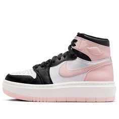 The Air Jordan 1 Elevate High 'Atmosphere' is a stylish sneaker for women that is perfect for any occasion. It features a full leather construction with a zipper on the inside of the collar. The base is white with a black overlay, while the back, Swooshes, and outsole are covered in a soft pink hue. The signature thick sole completes the design. This sneaker is inspired by the Air Jordan series and is perfect for any activity. The release date of 2023-03-28 is an important date for the series. ( Air Jordan 1 Elevate High, Jordan 1 Elevate High, Louis Vuitton Taschen, Air Jordan 1 Women, Jordan 1 Elevate, Nike High Tops, Jordan Model, Preppy Shoes, Womens Air Jordans