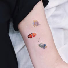 three different types of fish on the arm