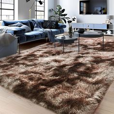 a living room filled with furniture and a large rug