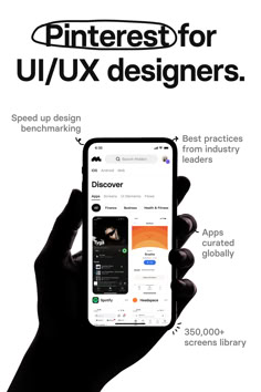 a hand holding an iphone with the text pinterest for ui / ux designers