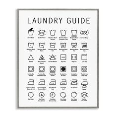 the laundry guide is shown in black and white, with symbols for each type of washer