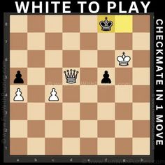 a chess game with the words white to play checkmate in two moves on it