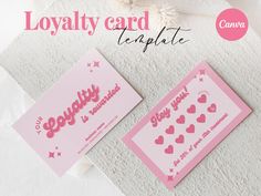 two pink cards with hearts on them and the words, lovable card templates