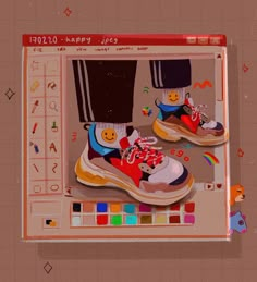 an image of someone's feet in sneakers with the caption happy shoes on them