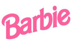 the word barbie written in pink on a white background