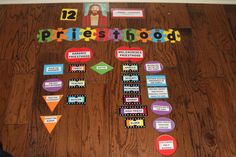 a bulletin board with words and pictures on it that spell out the word, priesthood