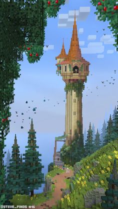 a very tall tower sitting in the middle of a forest