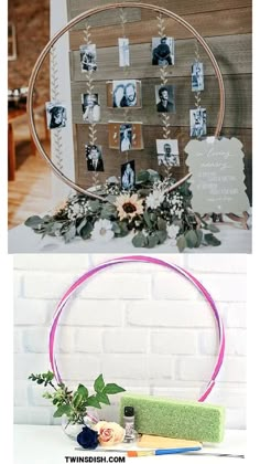 Graduation Party decorations wouldn't be complete without photo displays! Here are the 23 best Diy Graduation Party decor photo displays for high school and college. From rustic to boho to elegant to backyard and everything in between, these Graduation Party ideas are cheap and fun to make for girls and guys..but look CUTE. Centerpieces Wedding Simple Easy Diy, Diy Tables For Party, Sweet 16 Photo Display Ideas, Senior Picture Wall Display Home Decor, Displaying Pictures At A Party, 50th Anniversary Photo Display, Bridal Shower Pictures Ideas, Wedding Shower Photo Display, Wedding Shower Photos