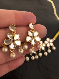 Kundan Jewellery Earrings, Handmade Kundan Jewellery, Handmade Kundan Bridal Earrings For Gift, Handmade Kundan Bridal Earrings For Party, Long Earrings Indian, Gold Kundan Handmade Earrings, Handmade Kundan Bridal Earrings, Formal Handmade Kundan Earrings, Earring Design Ideas