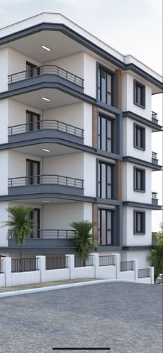 an apartment building with balconies and balconies on the second floor is shown