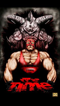 an image of a wrestler with horns on his head and the words time to strike