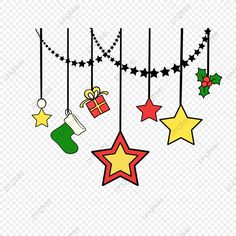 christmas decorations hanging from the ceiling with stars and stocking clip art, hd png