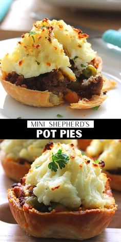 mini shepherd's pot pies on a plate with text overlay that reads mini shepherd's pot pies