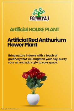 an advertisement for artificial red anthanum flower plant