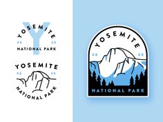 the yosemite national park logo and sticker are shown in two different colors