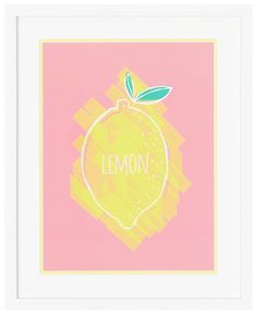 a lemon on a pink background with the word lemon written in bold font below it