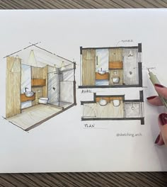 a drawing of a bathroom with toilet, sink and bathtub in the middle is shown