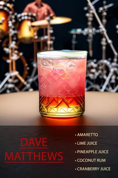 an advertisement for a drink called dave mathew's, with the image of a drummer in the background