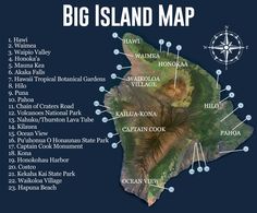 the big island map is shown on a dark background